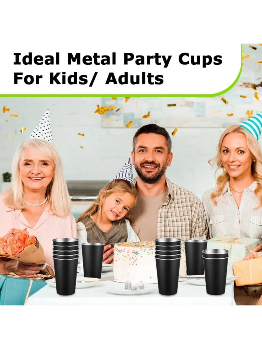 20 Pack 16oz Stainless Steel Metal Cups - Durable, Reusable, Black Drinkware